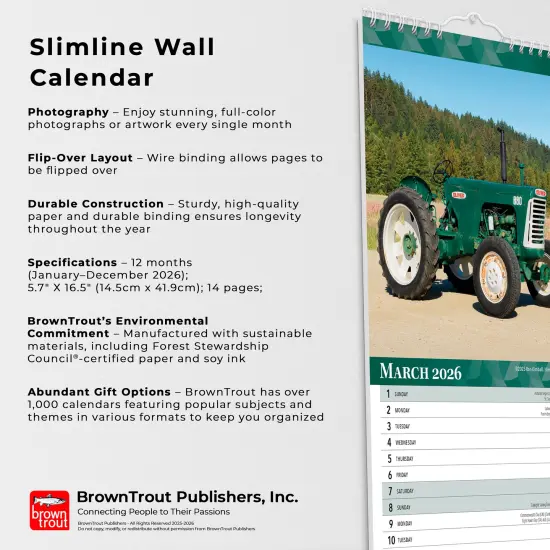 Tractors | 20265.7 x 16.5 Inch (Hanging) Monthly Slimline Wall Calendar {6}