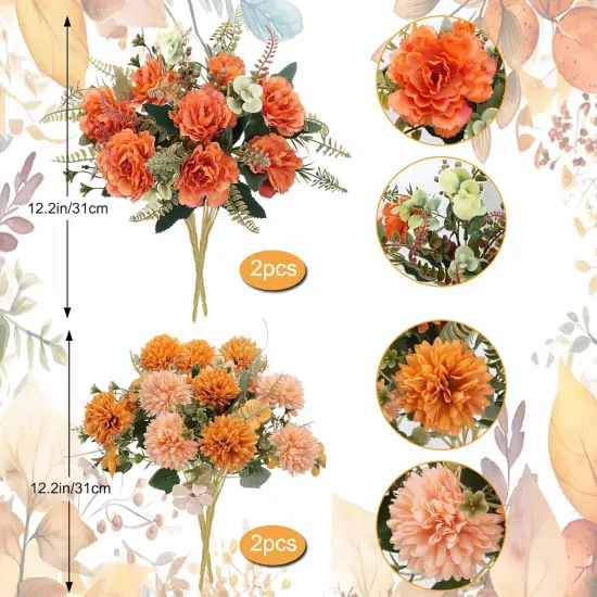 4 Bundles Artificial Fall Flowers - Chrysanthemum {2}