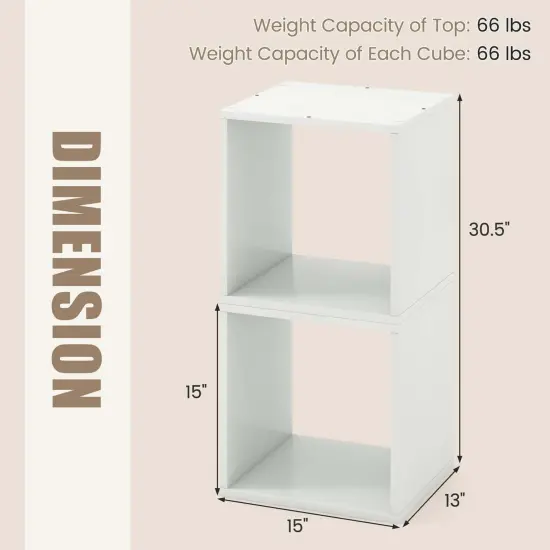 Costway 2PCS Stackable Storage Cube Free-standing Storage Organizer Bookcase for Bedroom White/Natural {3}