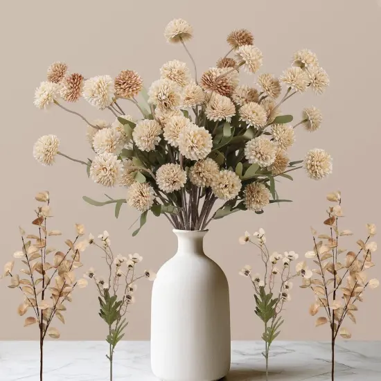 14pcs Artificial Pompon Mum Flowers - Fall Yellow {2}