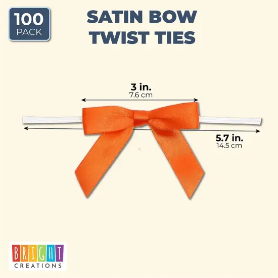 Bright Creations 100 Pack Orange Twist Tie Bows for Treat Bags, 3" Small Satin Ribbons for Craft Decoration, Gift Wrap, Themed Party Favors, Baked Goods {2}