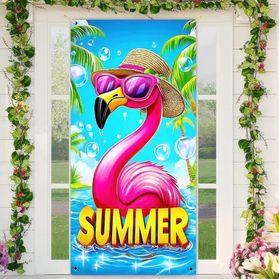 Summer Door Cover 73 x 35 Inch Flamingo {2}