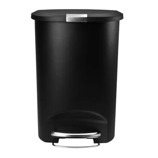 Black Plastic Semi-Round Trash Can with Foot Pedal and Slow Close Lid {3}