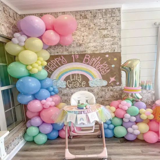 Pastel Balloon Garland Arch Kit, 142pcs Balloons Macaron Rainbow Ice Cream Foil Party for Baby Shower Girls Birthday Theme Decorations Pink Blue White {3}