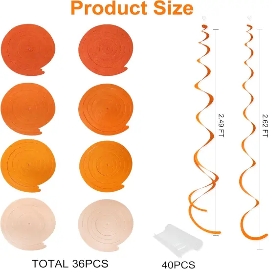 36Pcs Orange Hanging Swirl Decorations Ombre Orange Felt {2}
