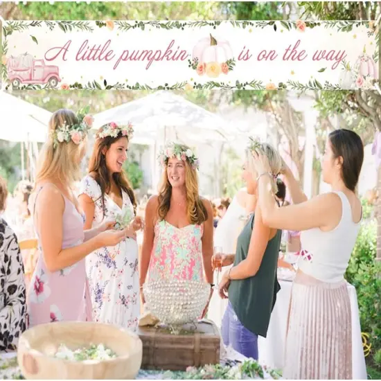 A Little Pumpkin is On the Way Banner, Fall Theme Pumpkin (Pink) {2}