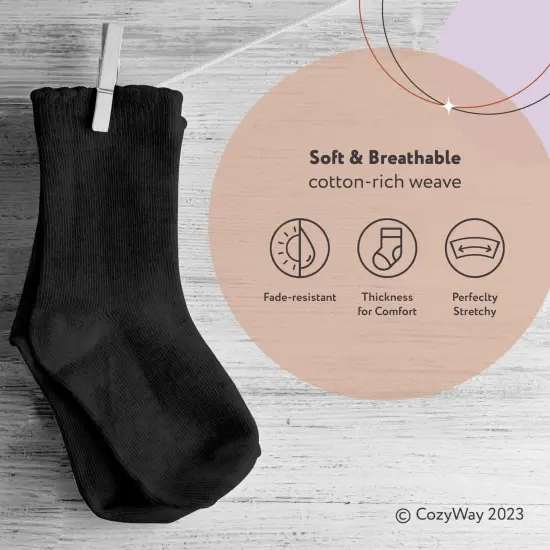 CozyWay Kids Ankle Socks - Comfy Cotton Socks for Boys and Girls Ages 3 Years and Up - No Show Soft & Breathable - Unisex Black - 12 Pack {4}