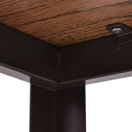 Black-Brown Modern Computer Desk with Locking Wheels and Steel Frame {5}