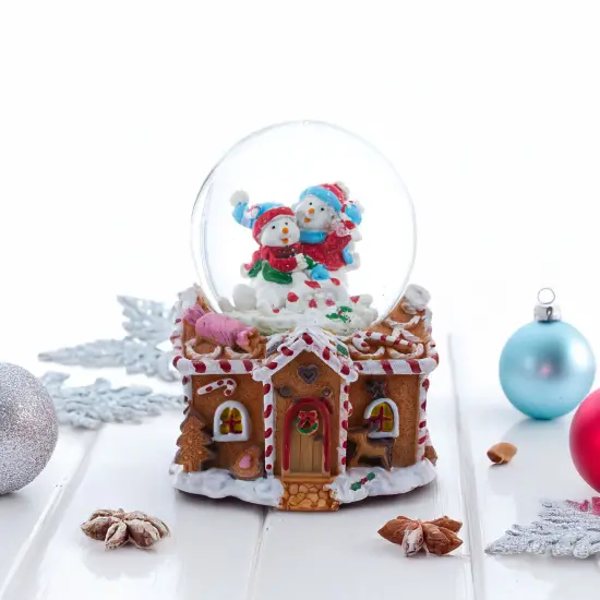 Gingerbread Cottage Snowmen Romance Musical Water Snow Globe {3}