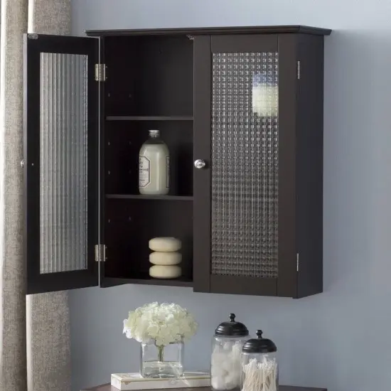 Bathroom Wall Cabinet with Two Glass Doors in Dark Espresso {3}