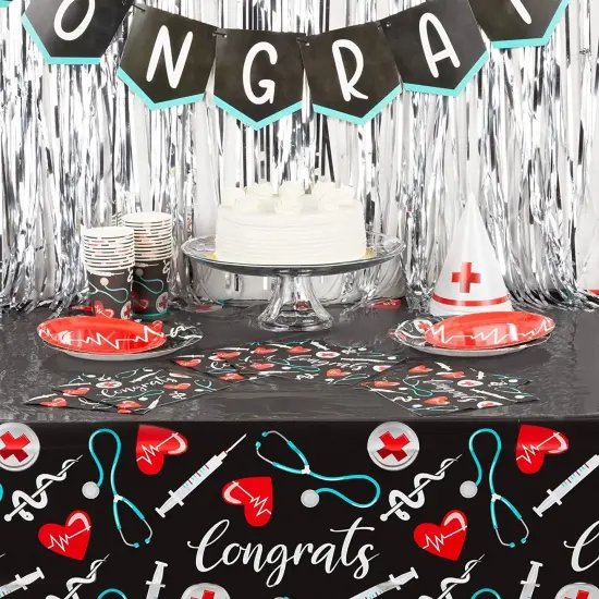 2024 Nurse Graduation Party Supplies, Congrats Table Covers (54 x 108 In, 3 Pack) Black {2}