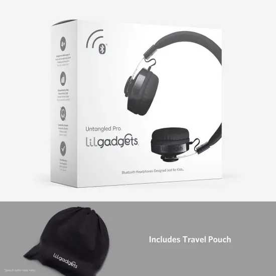 LilGadgets Untangled Pro On-Ear Wireless Kids Headphones for School, Microphone, Volume Limited, SharePort Technology, SoftTouch Padding, Black, Ages 3-14 {6}