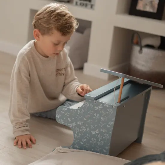 Label Label: Wooden Piano - Blue - Musical Instrument Toy, Dragonfly & Nature Design, 15 White-10 Black Keys, Closing Lid, 16.5 x 12.5 x 16", Kids 3+ {5}