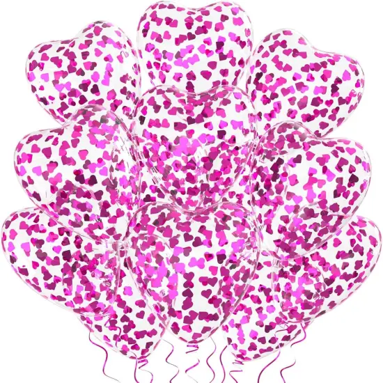 Hot Pink Heart Confetti Balloons 30 Pcs, 12 Inch Clear Heart Latex Balloon with Heart Confetti Inside for Wedding Anniversary Birthday Party Valentine Baby Shower Bridal Shower Decorations Supplies {1}
