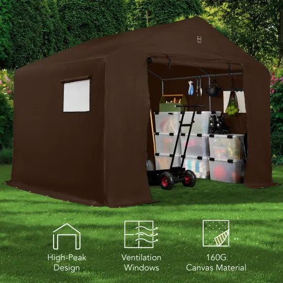Best Choice Products 10x8ft Outdoor Fabric Storage Shed, Steel Frame, Dual Zipper Doors, Window Brown {6}