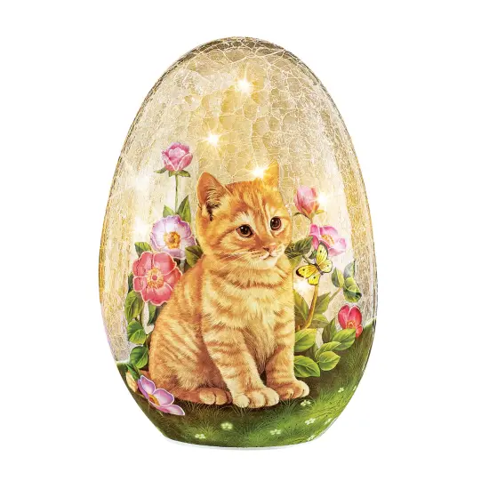 Collections Etc Adorable Cat and Butterflies LED Lighted Glass Egg {2}