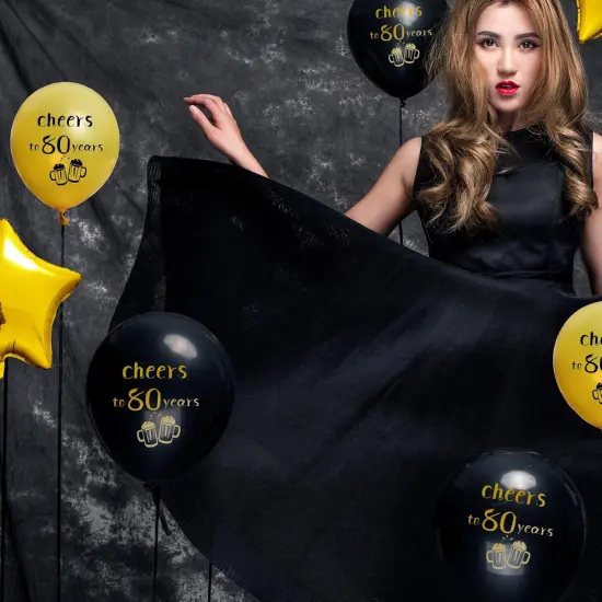Cheers to 80 Years Balloons Black and Gold 80 Birthday Decorations for Women Men 80th Birthday Balloons Latex Gold Confetti Balloon 80 Anniversary Theme Happy Birthday Party Supplies 12 inch {4}