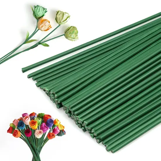 Floral Wire Stems, 60 Pack Flower Stems, 2 Gauge Green Floral Stem Wire for Paper Wrapped Wreath Making Supplies {5}