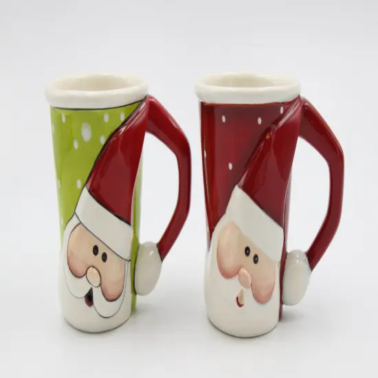 Ceramic Christmas Santa Mug (Set of 2), Home Décor, Gift for Her, Gift for Mom, Kitchen Décor, Christmas Décor {2}