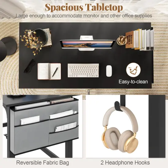 Costway 1/2/4 PCS Rolling Computer Desk Metal Frame PC Laptop Table Wood Top Study Workstation {6}