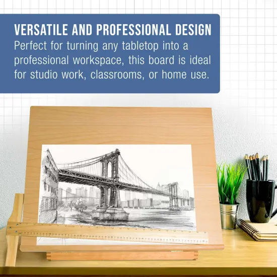 X-Large 26" x 21" Adjustable Wood Art Drawing Board - 6 Angles, Beechwood Construction, Pencil Ledge, 24" T-Square - Ideal for Design, Drafting & Architecture Work {5}