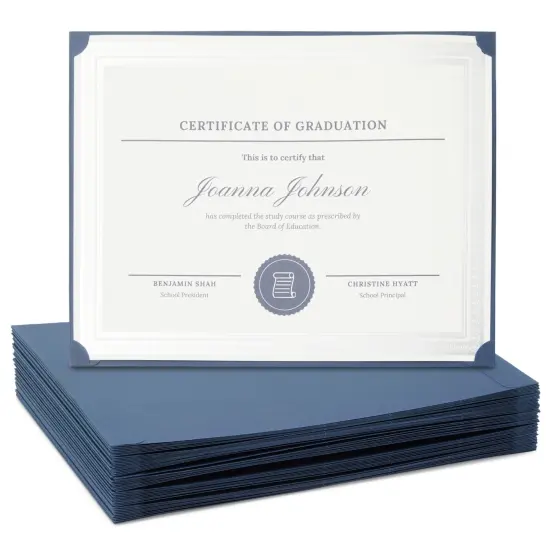 48 Pack Single Sided Award Certificate Holders - Bulk Certificate Holders for Graduation, Diploma, Employee Appreciation, Certification (fits 8.5x11, Navy Blue) {1}