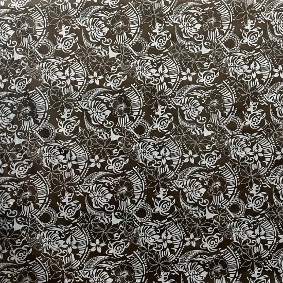 1 Yard Polynesian Tribal Print Fabric Chambray Denim Look 58/60 Inches Wide Black {1}