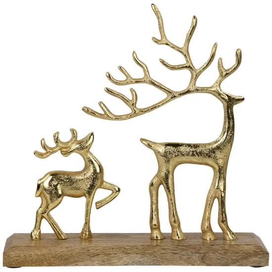 Northlight Reindeer and Fawn Metal Christmas Figure - 10.25" - Gold {4}