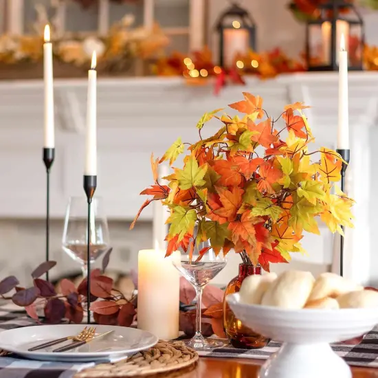 6Pcs Artificial Fall Stems with Maple Leaves - 15.4'' {2}