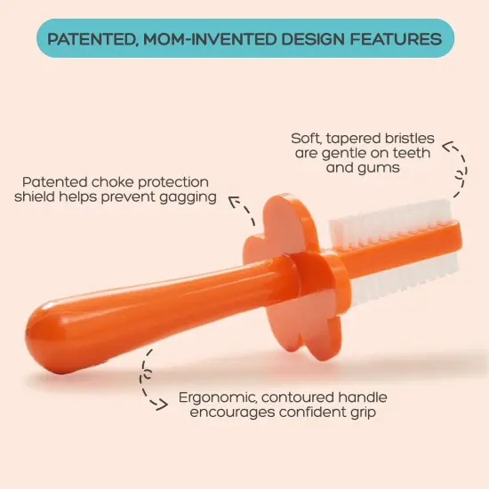 Grabease Baby Toothbrush Double Sided - Training Finger Toothbrush for Babies and Infants Ages 1–11 Months, Food-Safe & Phthalate-Free, 2 Pack, Orange & Navy Blue Multicolor {2}