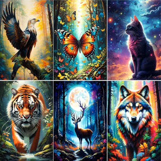 Diamond Art Kits Crafts DIY 5D Diamond Art Packs Kits Full for Adults Beginner,Home Wall Decoration Gift 11.8x15.7inch (6 Pack Wild Animal) {1}