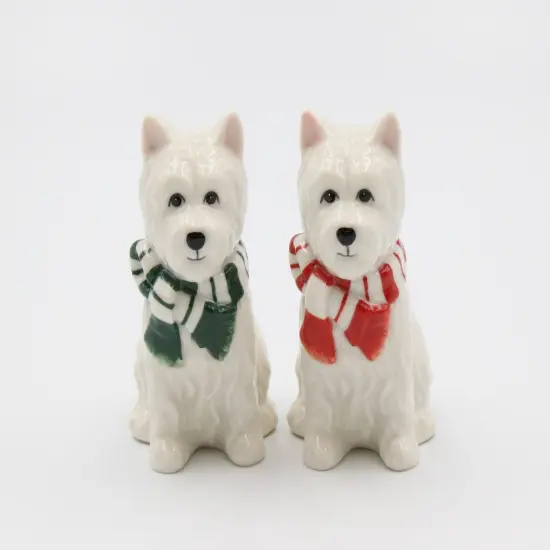 Ceramic Christmas Westie Dog Salt And Pepper Shaker Set, Home D&eacute;cor, Gift for Her, Gift for Mom, Kitchen D&eacute;cor, Gift for Dog Lover {2}