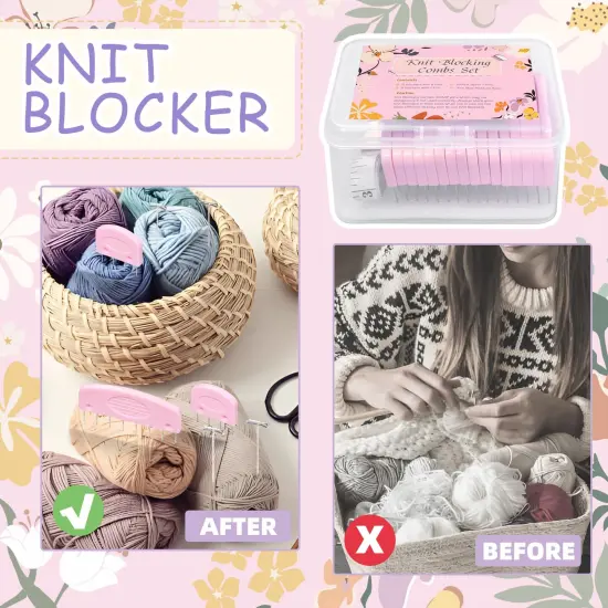 120 Pcs Knit Blocking Combs Pins Kit, 20Pcs Pink Color Knit Blockers Pins Kit, 100 T-pins for Blocking Knitting Crochet, Needlework Projects, Knitting Block Pins Tool for Blocking Mats {2}