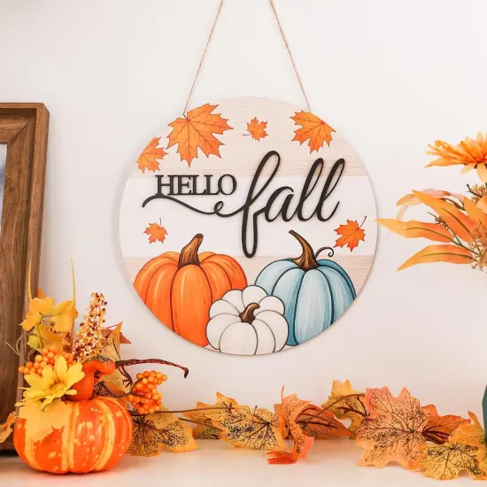 3D Hello Fall Wreaths Wooden Welcome Signs {2}
