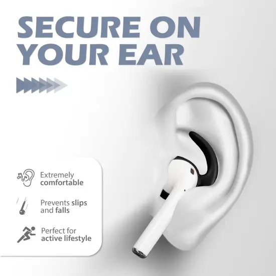 Insten 3 Pairs Ear Hooks Compatible with AirPods 1 & 2 Earbuds, Anti-Lost EarHooks Accessories, Comfortable Soft Silicone Covers, with Storage Box (Not Fit in Charging Case) Black {2}