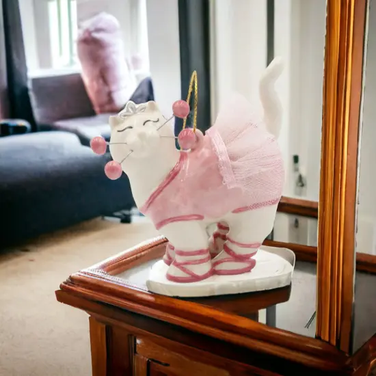 Ceramic Whisker Cat Ballerina Ornament, Home D&eacute;cor, Gift for Her, Gift for Daughter, Gift for Ballerina Dancer {2}