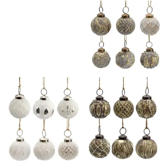 2in Farmhouse Ball Ornaments Distressed Metal Glass Christmas Decor Gold {7}