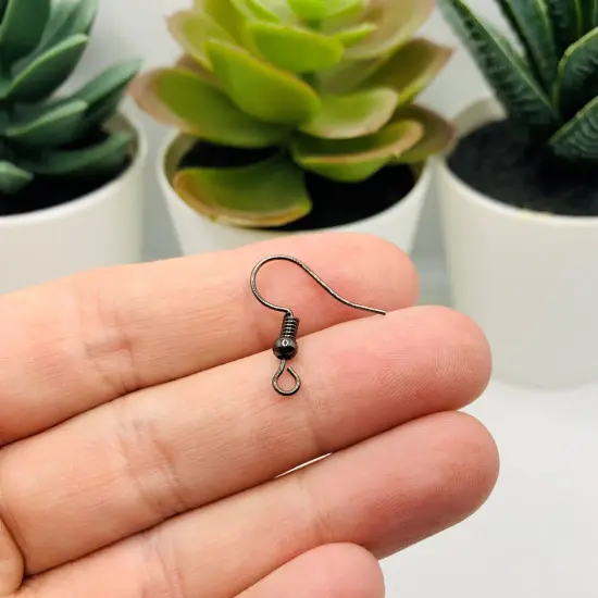 100 or 500 Pieces: Gunmetal Gray Fish Hook Earring Wires with Spring and Ball {4}
