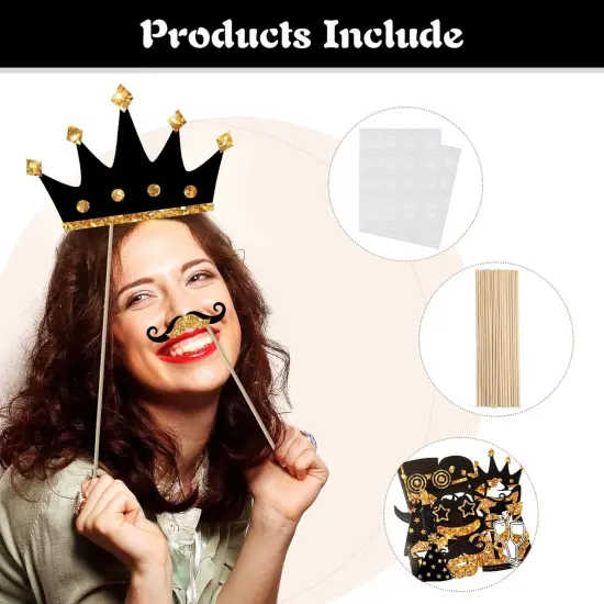 24 Pieces Funny Photo Booth Props for Birthday Weddings Graduation Party Supplies Prom Disco Mardi Gras Party Supplies Mix of Hats, Lipstick, Tie, Crowns(Golden) {2}