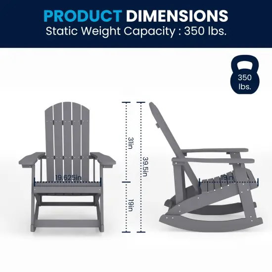 Merrick Lane Atlantic All-Weather Polyresin Adirondack Rocking Chair with Vertical Slats Light Gray {5}