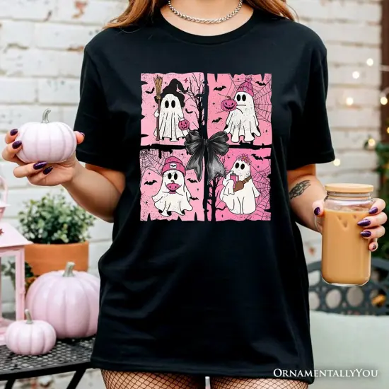 Pink Halloween Ghost T-Shirt, Coquette Spooky Season Tee for Girly Aesthetic {5}