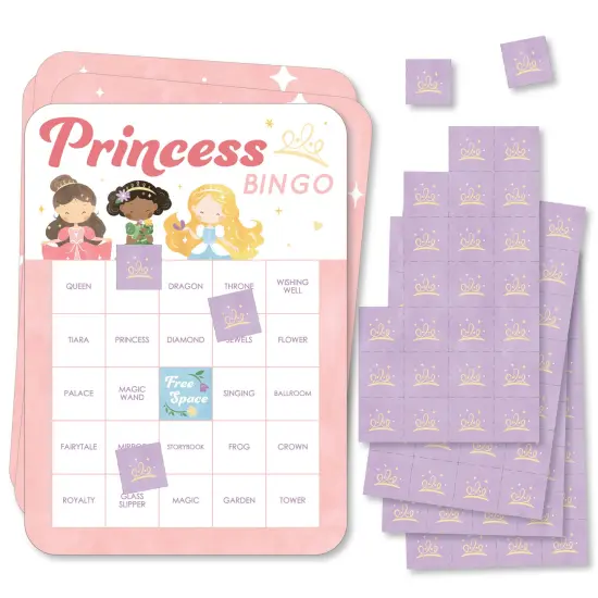 Big Dot of Happiness Princess Bingo Cards and Markers, Princess Birthday Party Bingo Game Activity for Kids - Set of 18 {1}