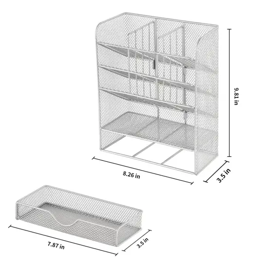 Spacrea Pen Holder Desk Organizer - Desk Organizers and Accessories, Pencil Holder with 10 Compartments and 1 Drawer (Silver) {5}