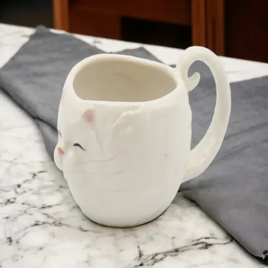 Ceramic White Cat Mug, Home Décor, Gift for Her, Gift for Mom, Kitchen Décor, Cat Lovers Gift, Pet Loss Gift {2}