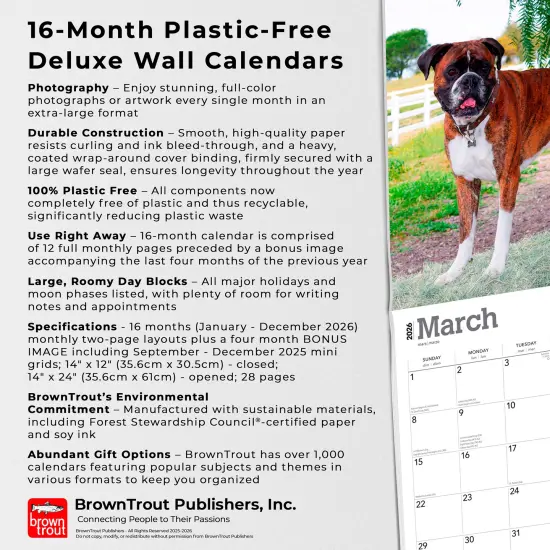 For the Love of Boxers | 2026 14 x 24 Inch (Hanging) Monthly Deluxe Wall Calendar | Foil Stamped Cover | Plastic-Free {6}