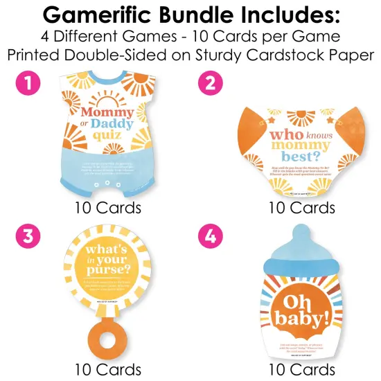 Big Dot of Happiness Here Comes The Son Baby Shower Game Bundle Pack, 4 Activities - Who Knows Mommy Best, Mommy or Daddy Quiz,&nbsp;What's in Your Purse and Oh Baby {4}