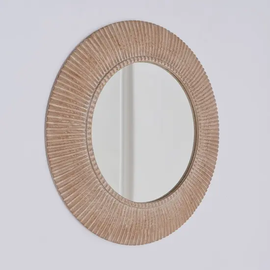 Rustic Farmhouse Style Handcarved Wooden Wall Mirror - 36" {3}