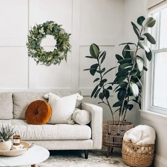 20-Inch Artificial Eucalyptus Wreath Handmade Spring Summer Door Hanging {5}