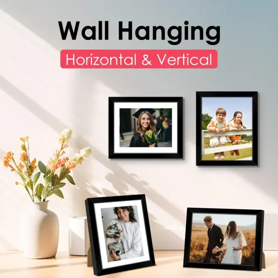 8x10 Picture Frame, Black Photo Frame with HD Plexiglass, Display Pictures 5x7 with Mat or 8x10 Without Mat, Picture Frames Collage for Tabletop or Wall Display, 2 Pack {3}