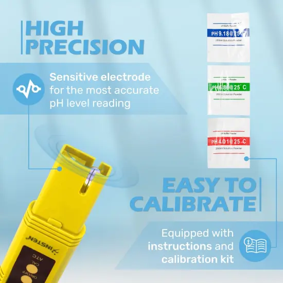 Insten - Digital pH Meter Tester Pen for Water Hydroponics, High Accuracy, Pocket Size, 0-14 pH Measurement Range, Yellow {3}